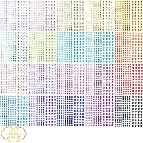 3300Pcs Self Adhesive Colorful Rhinestone Stickers - Assorted 20 Colors & 3 Sizes - Ideal for DIY,Face,Art,Decoration,Festival