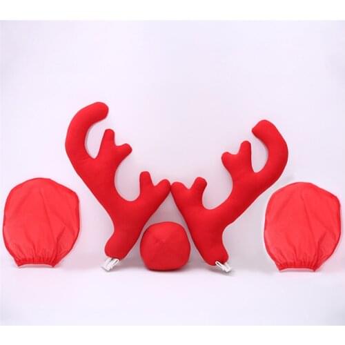 New Car Decoration Big Reindeer Antlers Nose & Mirror Cover for Home Party Decoration Car Van Christmas Festival Supplies