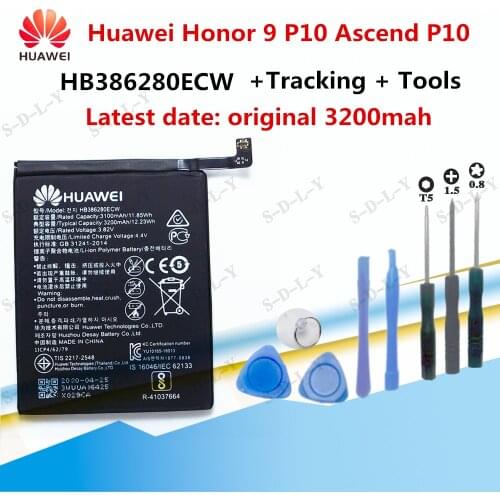 Original Replacement Battery for Huawei Honor 9 P10 AscendP10 HB386280ECW STF-L09 STF-AL10 Genuine Phone 3200mAh+ Tools