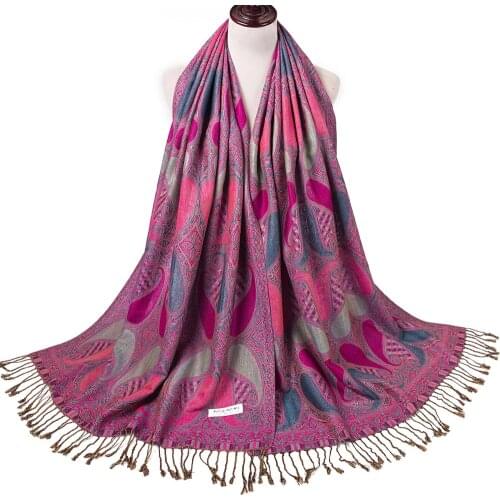 Pashmina Silk Viscose Cashmere Blended Paisley Stole Scarf Shawl Tassel Stylish Large Long Light Weight Luxury For Women 70X200