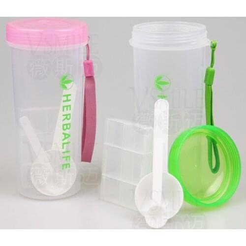 600ml 2 color Drinkware protein Camping Hiking Straw Powder shaker Herbalife Nutrition Water Bottle with pill box Spoon