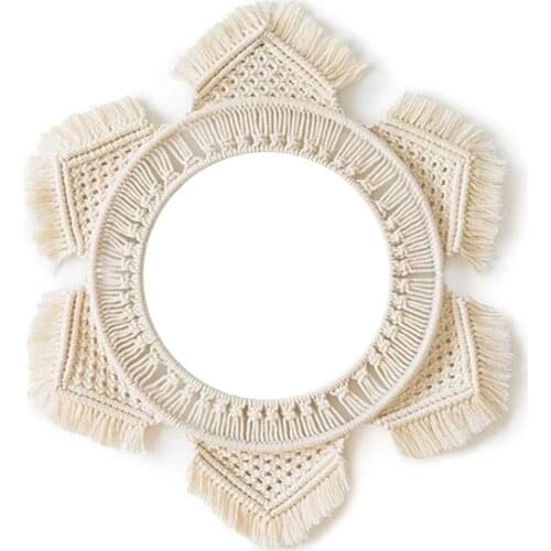 Hanging Wall Mirror With Macrame Fringe Round Mirror Decor For Apartment Living Room Bedroom Baby Nursery
