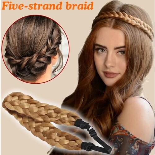 Aboriginal Style 5-strand Braid-shaped Hairband Retro Easy-wear Wig Head Band for Cosplay Costume SANA889