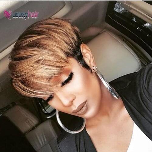 Straight Human Hair Bob Wigs For Black Women Remy Short Wigs Human Hair 150% Density Brazilian Pixie Cut Straight Wig With Bangs