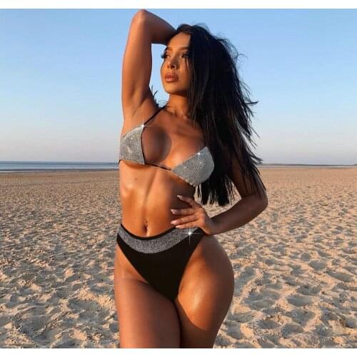 Sexy micro Rhinestone 2 piece bikini set push up swimwear women summer designer swimsuit bathing suit Shiny string bikinis 2021