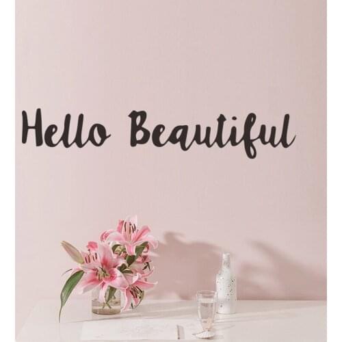 Solid color simple English slogan ""Hello Beautiful"" WALL STICKER GLASS STICKER Bedroom wall decoration wallpaper
