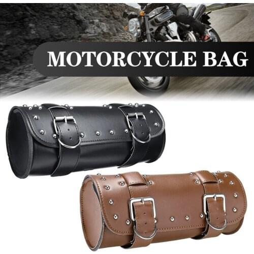 Universal Motorcycle Electric Vehicle Front Fork Tool Bag Handlebar Saddle Bag Rolling Bucket Racing Tail Storage PU Leather Bag