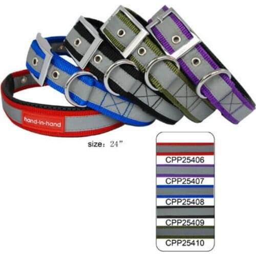 Pet Products Dog Supplies Collars Color Nylon 2.5cm(c-24") Dog Reflective Double Layers & Padded Collar (5 Colors) 5 Pcs/lot