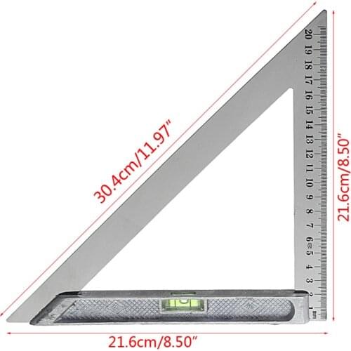 200mm Triangle Ruler 90° Alloy Measuring Tool With Bead Horizontal Woodworking Y5JA