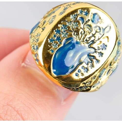Vintage Womens Ring Gold Plated Ink Enamel Vase Flower Ring Simple Design Signet Rings for Men Personality Gothic Punk Jewelry
