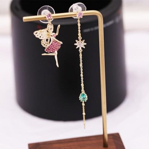 Fashion Irregular Angel Girl Dangle Earrings With Colorful Zirconia For Women Hanging Drop Earing Modern Jewelry