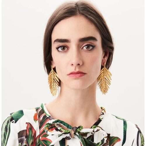 PPG&PGG Charm Bijoux Bohemian Leaf Metal Stud Earrings For Women Gold & Silver Plated Simple Design Vintage Statement Earrings