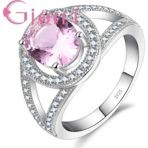 Solid 925 Sterling Silver Wedding Party Finger Rings for Women Trendy Jewelry Gifts Pink/Red/Green/Purple Crystal Bague