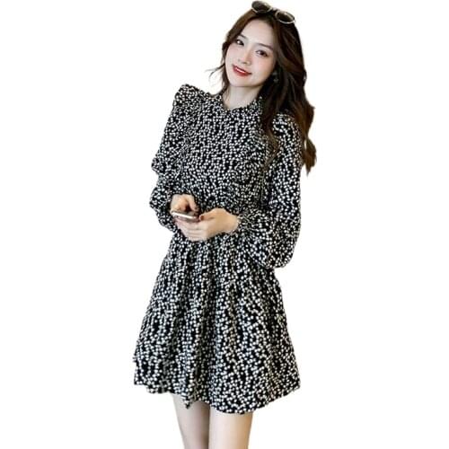 Dress Womens 2021 Spring and Autumn New Ruffled High Waist Long Sleeve Leopard Print Short Skirt