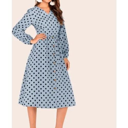 COLDKER woman dot print dress ladies casual cloth long sleeves cloth for female streetwear clothing