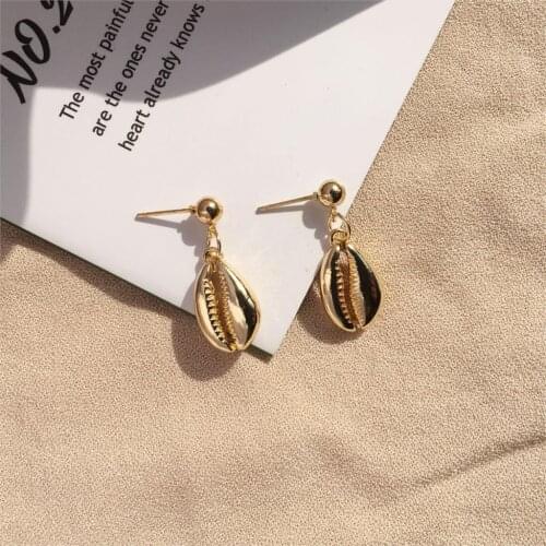 Gold Color Natrual Conch Shells Drop Earrings For Women White Pearls Dangle Earring Girls Party Wedding Fashion Jewelry A487