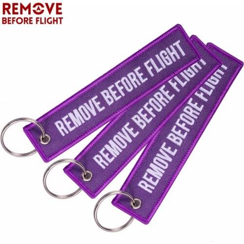 3 PCS/LOT Fashion Jewelry Keychain for Cars Customized Key Chains Purple Embroidery Key Fobs REMOVE BEFORE FLIGHT Key Chain Tag