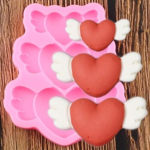 3D Silicone Heart Wings Molds Baby Birthday Cupcake Topper Fondant Cake Decorating Tools Chocolate Gumpaste Candy Clay Moulds