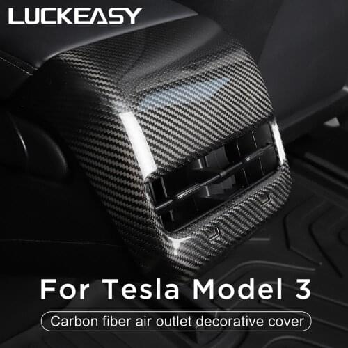 LUCKEASY for Tesla Model 3 2017-2019 Rear armrest Box real Carbon Fiber Decorative Shape Interior Decoration Auto Accessories