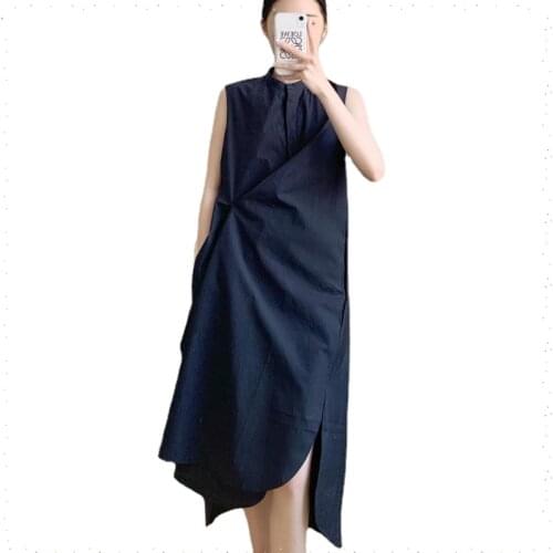 Irregular Sleeveless Summer Womens Dress 2021 Cotton Shirt Dresses Casual Asymmetry Long Solid Color Girls New Clothing