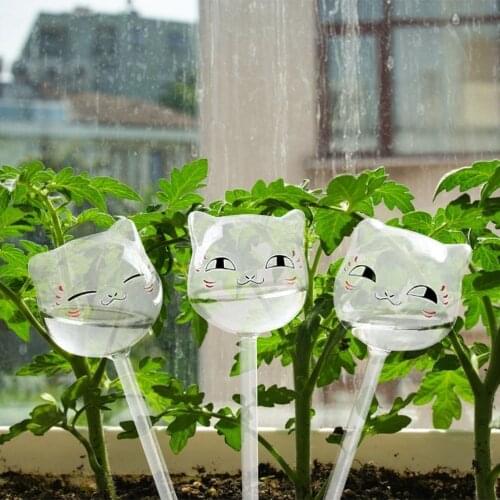 3pcs/set Cat-shaped Self Automatic Flower Watering Device Plant Waterer Plant Self-watering Tool Clear Glass Aqua Bulbs