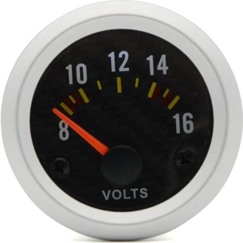 2" 52mm Auto Car Volt gauge analog Carbon Fibre Face 8-16 Voltage White Background Light