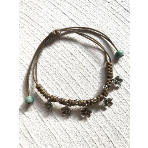 20pcs lot New Fashion Couple Bracelets Sunflower/ Leaf Pendant Adjustable Rope Chain Bracelet Lucky Friendship Jewelry