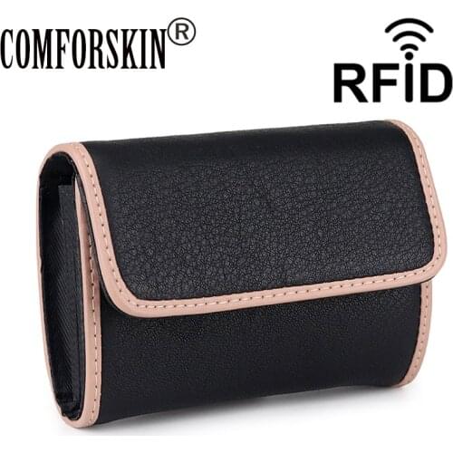 COMFORSKIN Luxurious Genuine Leather RFID Protecting Card Holder Multi-function Card Wallet European And American Card Cases