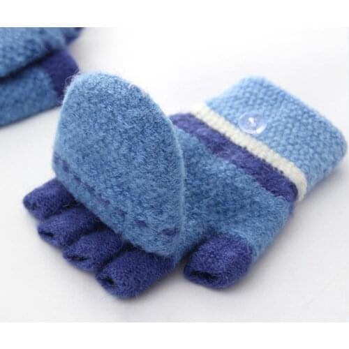 Keep Warm Children Winter Thick Warm Half Finger Flip Top Knitted Gloves Writing Mittens