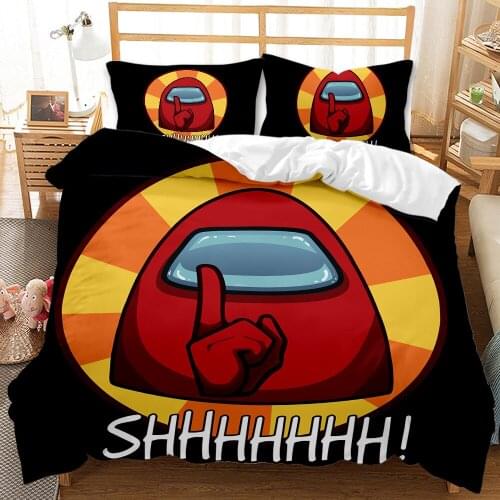 Among Us Printed Bedding Set for Kids Cartoon Game Character Duvet Cover King Size 3D Quilt Black Bed Set Boys Bedroom Decor