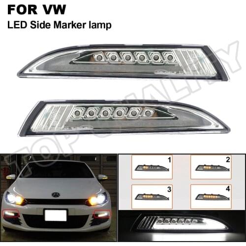 Dynamic Amber LED Side Marker Light Turn Signal Blinker DRL Daytime Running Light White For VW Scirocco 2008 2009 2010 2011-2013