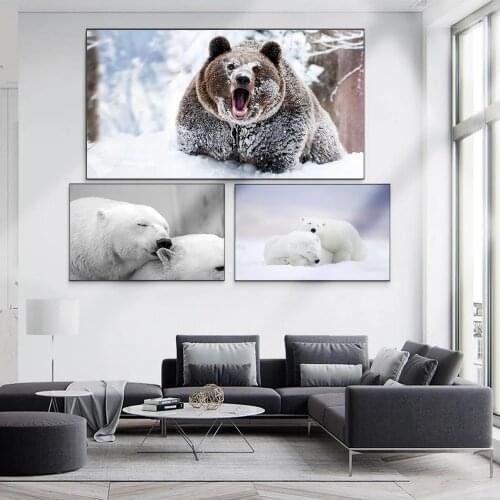 Brown Bear In Snow Polar Bear Canvas Painting Poster Print Wall Art Animal Pictures Living Room Corridor Office Study Home Decor