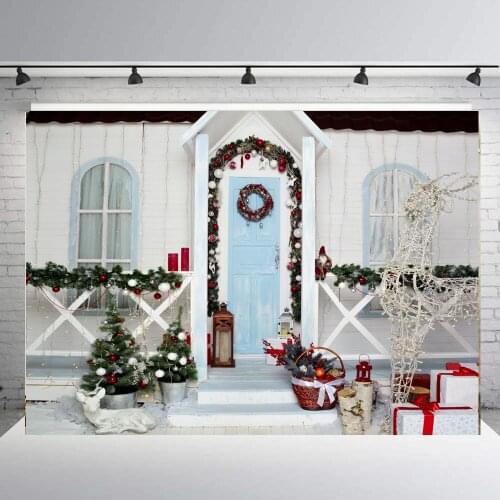 Christmas door Photography Backdrop outdoor Background white wood wall Photobooth Decorations Photo Studio Baby Portrait Prop