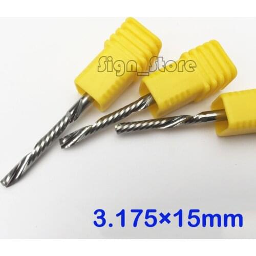Free shipping, 10pcs highest quality single flute end mill bits 3.175x15mm cutting bits Aluminium, Left Hand Down Cutter Bit