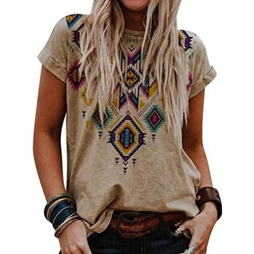 Womens T-shirt New Summer Casual Tops for Women Round Neck Loose Ladies Tees Retro Printed Female T shirts Plus Size S-3XL