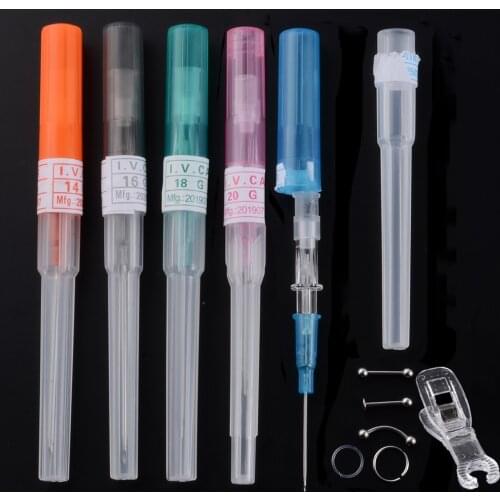 Surgical Steel I.V. Catheter Cannula Sterile Piercing Needles&1 PC Jewelry&1PC Clamp Kit14G/16G/18G/20G /22G Kit Piercing TooL