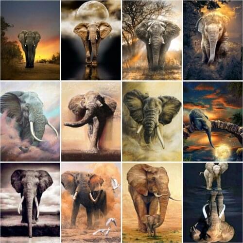 HUACAN Diamond Art Painting Elephant Kits Diamond Embroidery Animal Mosaic Cross Stitch Wall Decoration Handmade Gift