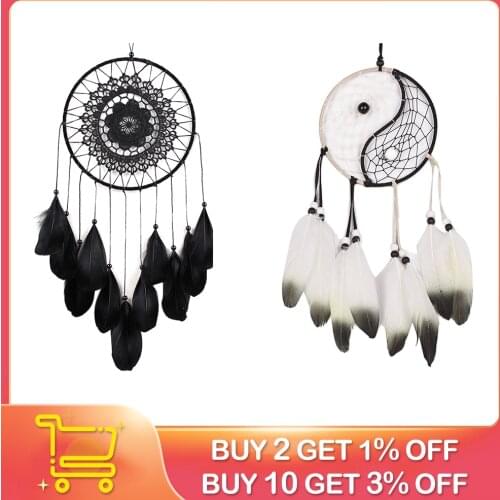 Indian Dream Catcher Hanging Decoration Handmade Feather Lace Black Dreamcatcher Bead Ornament Gift