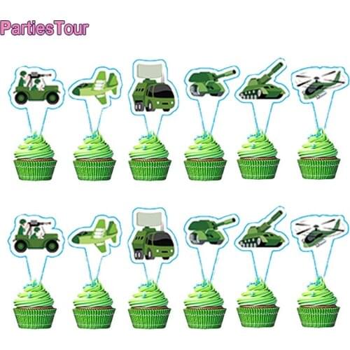24pcs Camo Cupcake Toppers Camouflage Cake Decorations for Army Soldier Military Themed Birthday Party Baby Shower Supplies