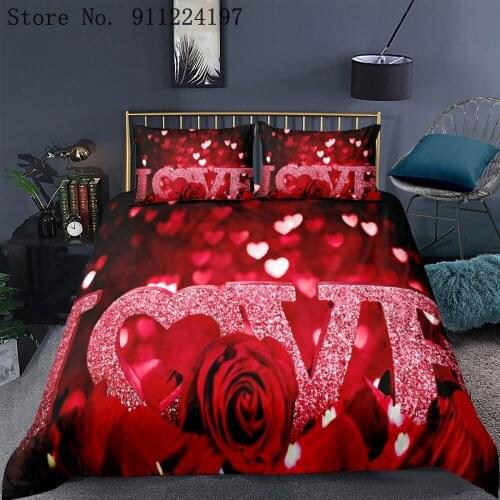 Red Rose Bedding Set Couples Duvet Cover Sets Valentine Bed Linen Single Double Queen King size 3pcs Qulit Covers For Gifts