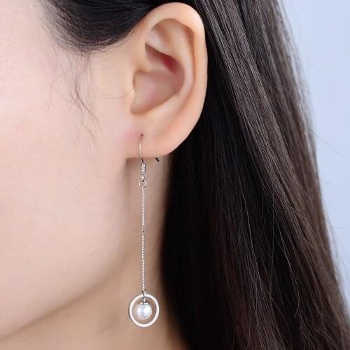 Trendy Elegant 100%925 sterling silver Not allergic Long Earrings Woman Simulated Pearl Drop Earrings For Wedding Party Gift