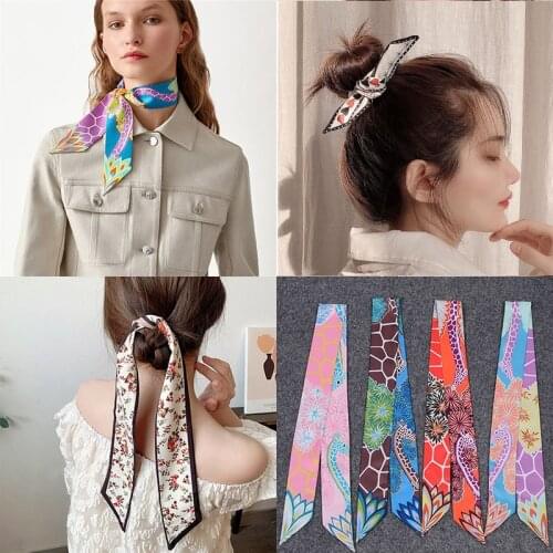 Fashion Women Narrow Scarf Ponytail Holder Hair Ribbon Bag Cap Ties Turban Scrunchies Hair Band Bandanas Accessories Headband