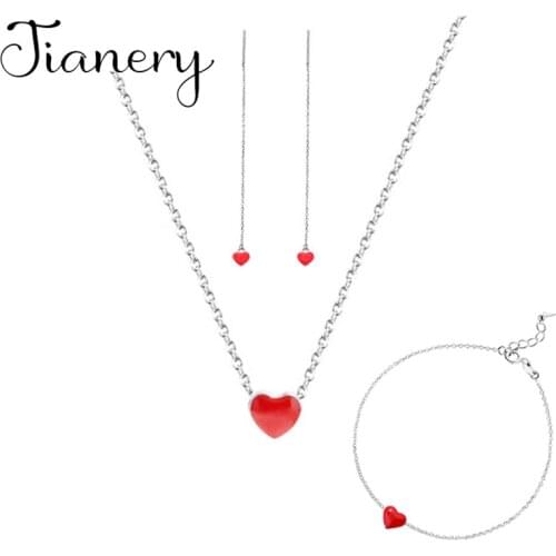 Boho Jewelry Sets Long Chains Red Heart Necklaces Earrings for Lady Wedding Bridal 2020