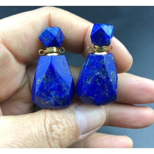 Wholesale Customizable Lapis Lazuli Natural Stone Pendant Perfume Essential Oil Bottle Faceted Pendant Necklace Blessing Jewelry