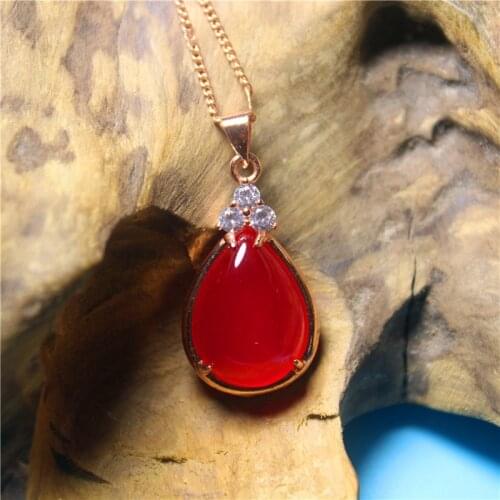 Wholesale Fashion Jewelry Red Agate Special Silver plated Exquisite Water Drop Necklace For Women Feature Namour Charm Gift