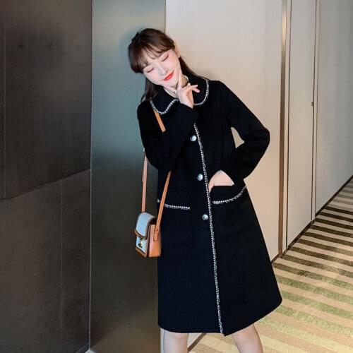 Woolen coat womens winter 2021 new straight mid-length Hepburn small fragrance style thin high-end cashmere coat