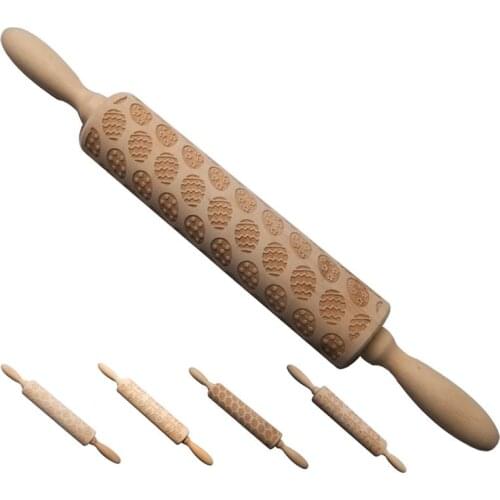 Rolling Pin Creative Patterns Wooden Dough Roller Kitchen Baking Roller
