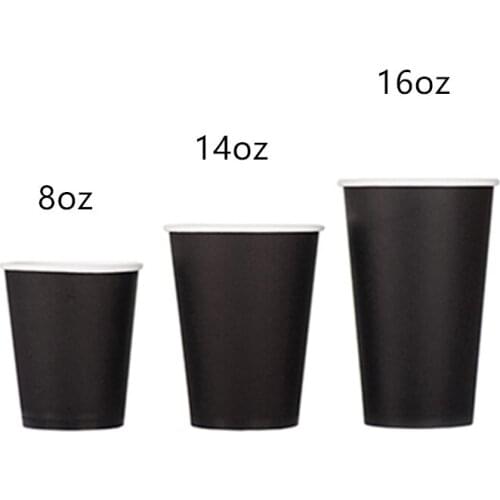 50pcs Black disposable coffee cup 8oz 250ml/14oz 400ml/16oz 500ml cold hot drink milk tea soy beverage paper cup with lid