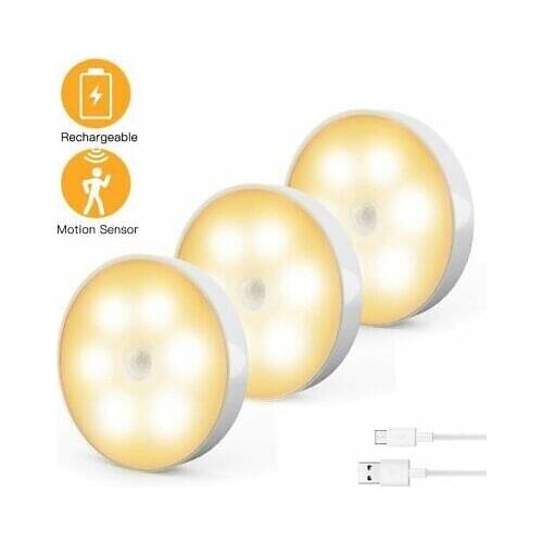 USB Rechargeable Smart Motion Sensor Light, Stick-On Cabinet LED Light with Removable Magnet, Cupboard Lights for Staircase
