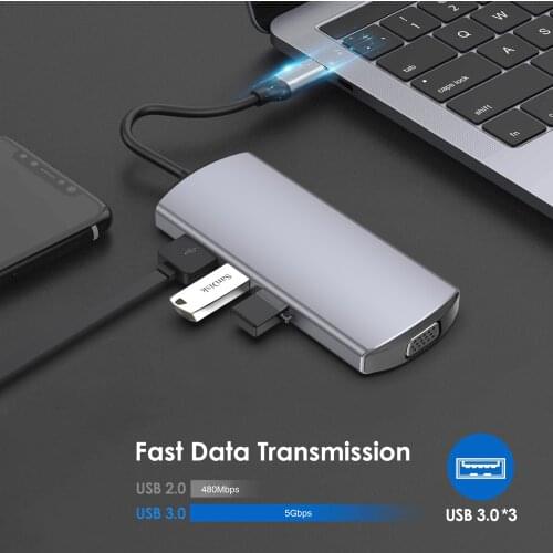 Schitec USB HUB C HUB HDMI Adapter 8 in 1 USB C to USB 3.0 Dock for MacBook Pro Accessories USB-C Type C 3.1 Splitter USB C HUB